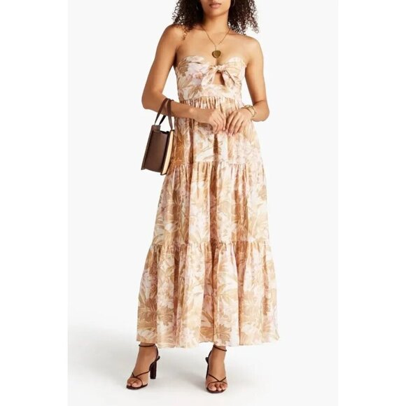 💕ZIMMERMANN💕 Moonshine Andie Tie Front Linen Maxi Dress ~ Sepia Floral Print 2 - Picture 10 of 16
